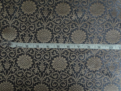 Spun Silk Brocade fabric Dark Silver &amp; Gold Color 44" WIDE BRO320[4]