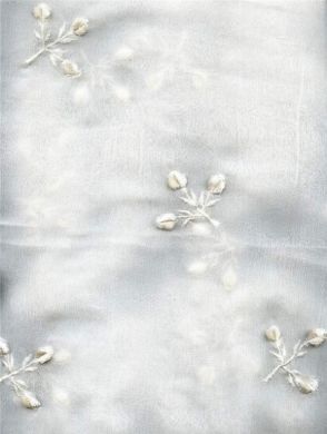 White silk chiffon fabric 44&quot;wide -embroidered with white floral design - The Fabric Factory