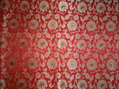 Heavy Silk Brocade Fabric Red,Green &amp; Metallic Gold color 36" wide BRO324[2]
