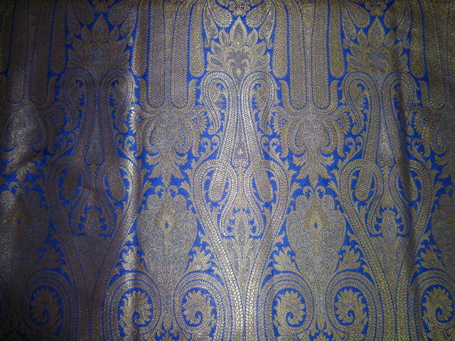 Pure Silk Brocade Fabric Midnight Blue & Metallic Gold color 44" wide BRO324[1]