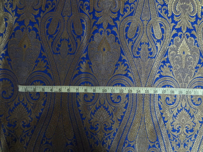 Pure Silk Brocade Fabric Midnight Blue & Metallic Gold color 44" wide BRO324[1]