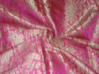 Heavy Brocade Fabric Pink,Green &amp; Metallic Gold color 44" wide BRO326[5]