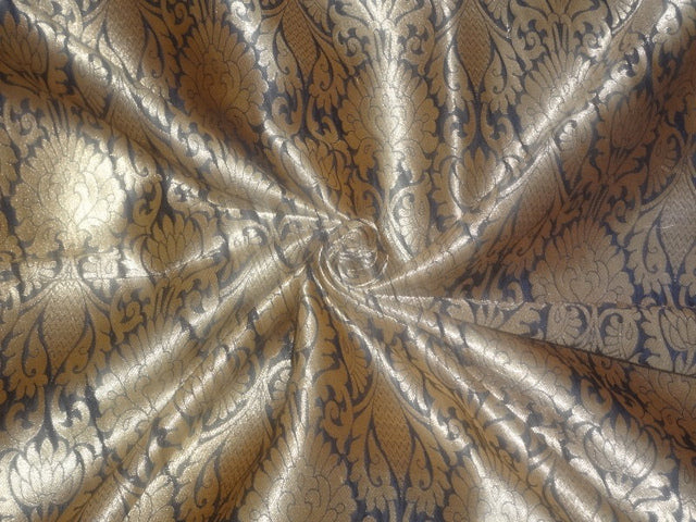 Silk Brocade Fabric Dark Steel Grey & Metallic Gold color 44" wide BRO326[2]