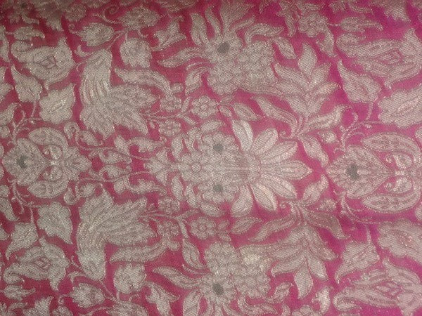 Heavy Brocade Fabric Pink,Green &amp; Metallic Gold color 44" wide BRO326[5]