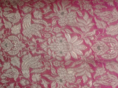 Heavy Brocade Fabric Pink,Green &amp; Metallic Gold color 44" wide BRO326[5]