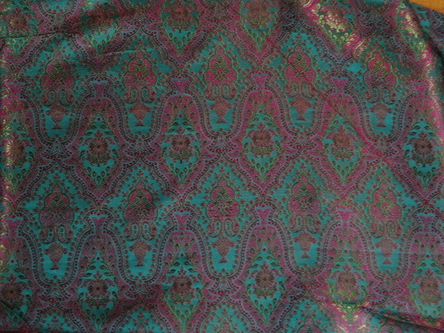 Silk Brocade~Width 44&quot;~very pretty~Aqua Blue,Green &amp; Pink colour