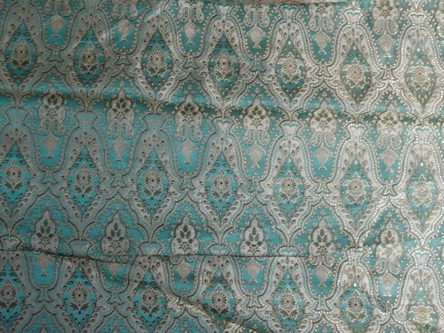 Silk Brocade~Width 44&quot;~very pretty~Aqua Blue,Green &amp; Light Gold colour
