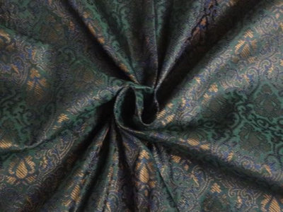 Spun Silk Brocade fabric Blue,Green & Metallic Gold Color 44" wide BRO370[3] Available for bulk preorder