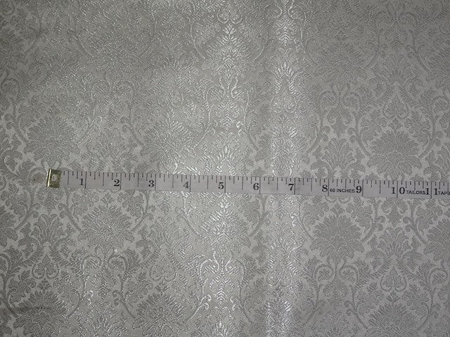 Pure Silk Brocade Fabric Ivory & Metallic Silver color 44" wide BRO337[3]