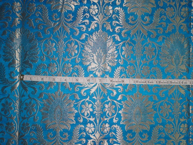 Pure Heavy Silk Brocade Fabric Blue & Metallic Gold color 44" wide BRO336[3]