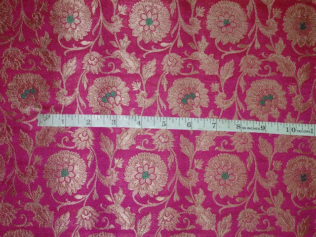 heavy silk Brocade Fabric Green,Pink & Metallic Gold color 44" wide BRO338[5]