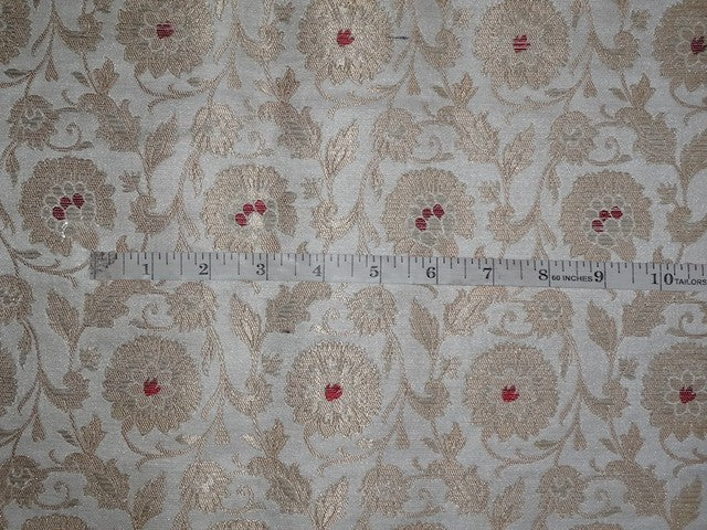 Silk Brocade Fabric Wine,Ivory & Metallic Gold color 44" wide BRO338[1]