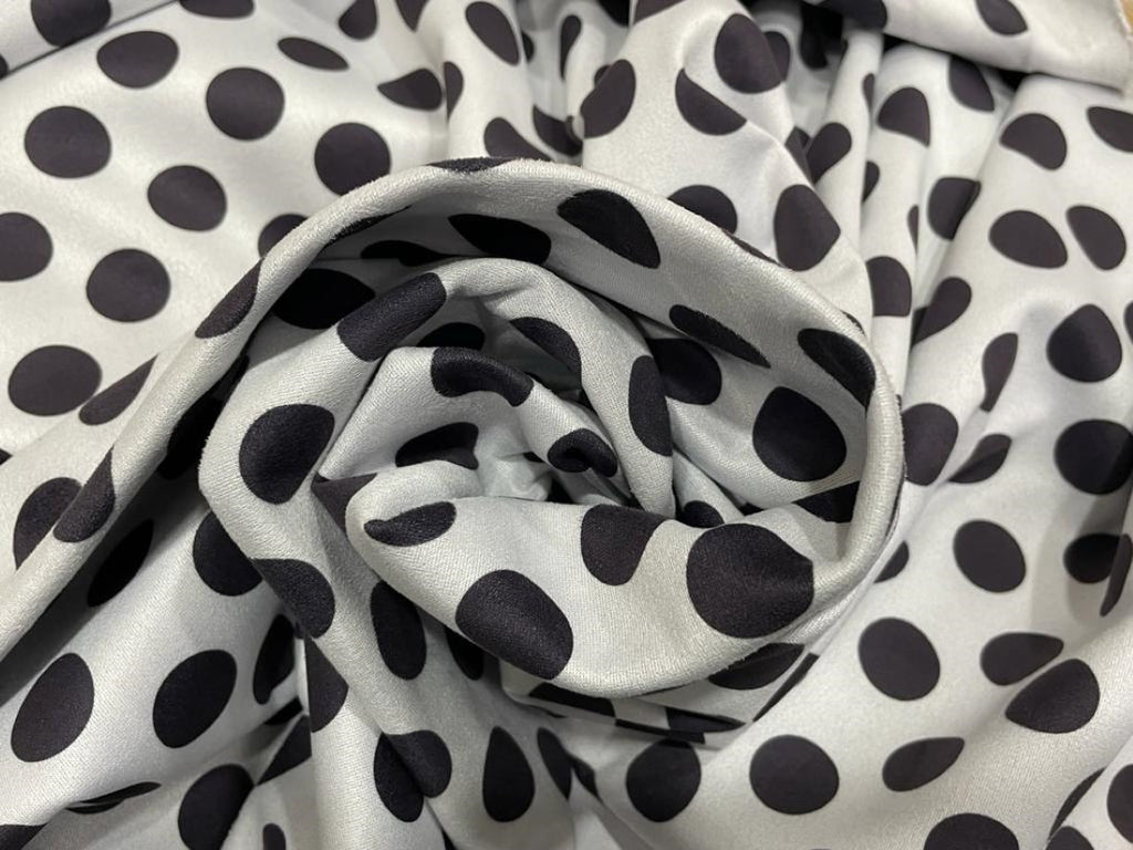 Polka Dotted black and white print Scuba Knit fabric thin ~ 59&quot; wide