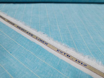 100% Linen Blue and Beige stripe 60's Lea Fabric ~ 58&quot;