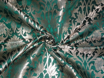 Silk Brocade heavy Fabric~Emerald Green &amp; Metallic Gold colour BRO343[1]