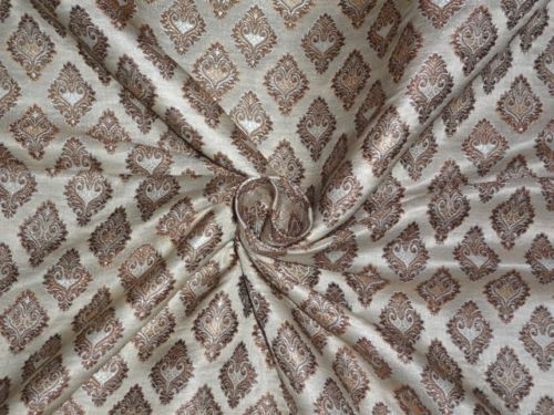 Silk Brocade~Width 44&quot;~Brown,Cream &amp; Metallic Gold colour