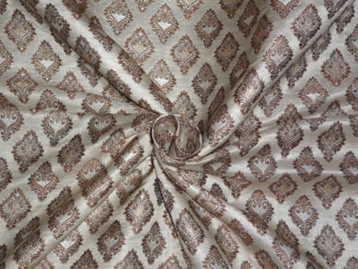 Silk Brocade~Width 44&quot;~Brown,Cream &amp; Metallic Gold colour