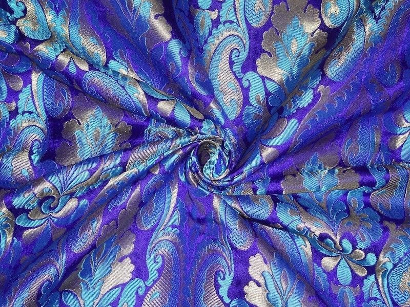 Heavy Brocade Fabric Blue,Ink Blue &amp; Metallic Gold color available for bulk preorder