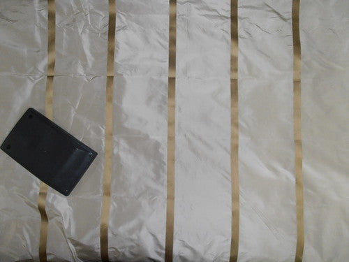 SILK TAFFETA FABRIC CHAMPAGNE WITH GOLD SATIN STRIPES TAFS124 54&quot; wide