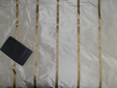 SILK TAFFETA FABRIC CHAMPAGNE WITH GOLD SATIN STRIPES TAFS124 54&quot; wide