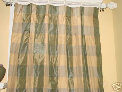 2 Slate buffalo check Silk Drapes french pleat Curtains 54&quot; x 120&quot; each