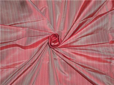 100% Pure Silk Taffeta Pin Stripe Fabric Red Color