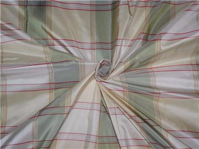 100%Pure Silk Taffeta Plaid Fabric Green Red x Cream TAF#C53[2]