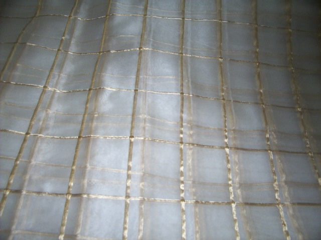 ivory silk organza fabric 44&quot; ~gold plaids