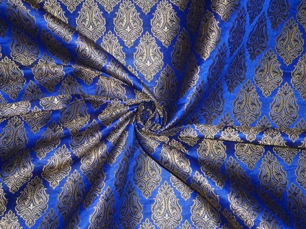 Silk Brocade Fabric Royal Blue,black & Metallic Gold Color 44" wide BRO362[3]