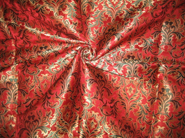 Heavy Brocade Fabric blood red , green and metallic gold- BRO104[2]