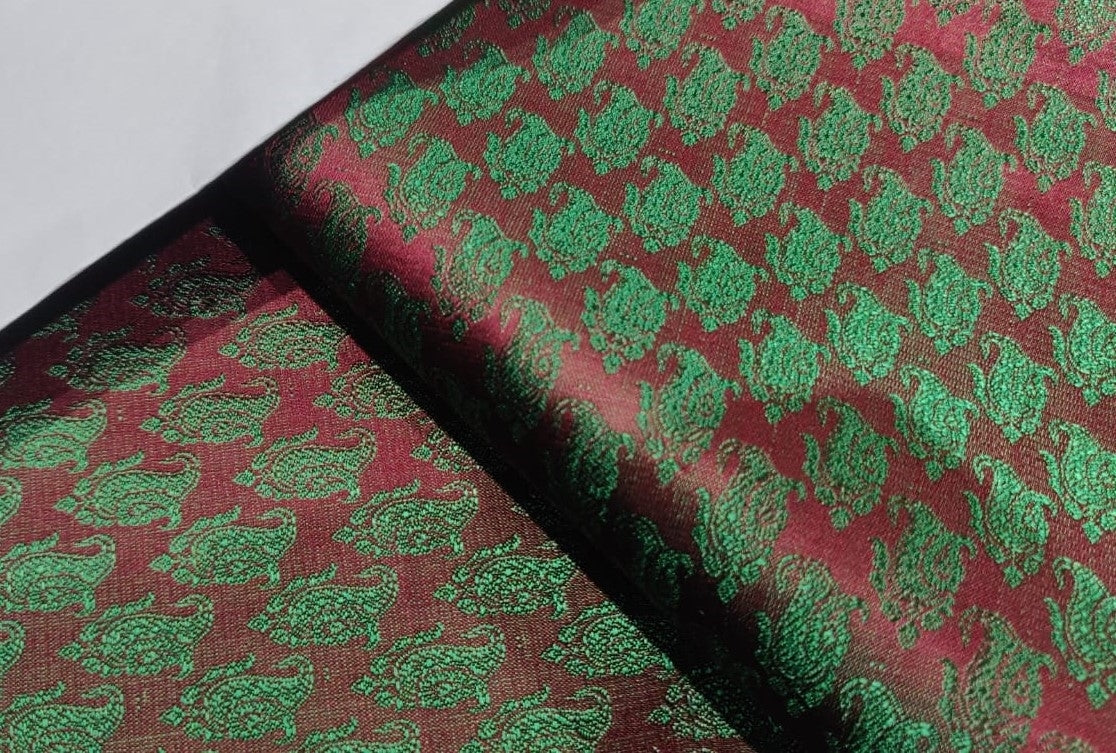 Silk Brocade fabri available in two designs green and red/ black and metallic gold color 44" wide BRO68