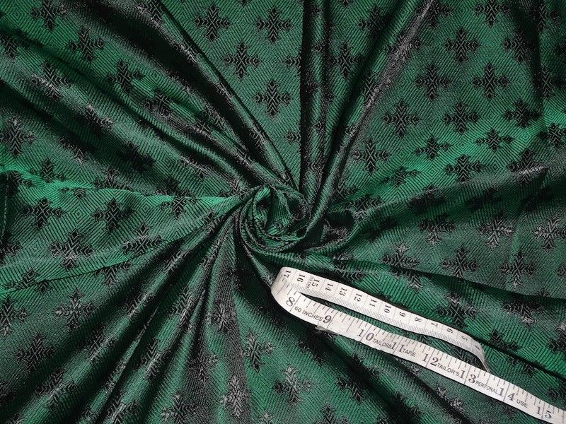 Silk Brocade Vestment Fabric Green &amp; Black color 44&quot;BRO351[6]
