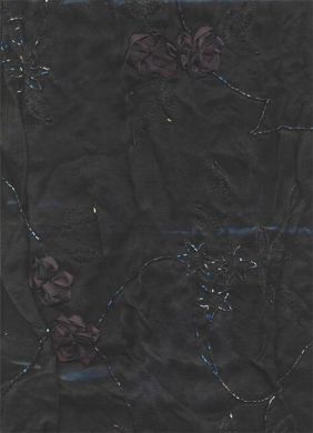 Black silk organza fabric- emb. w/ ribbon flowers 44