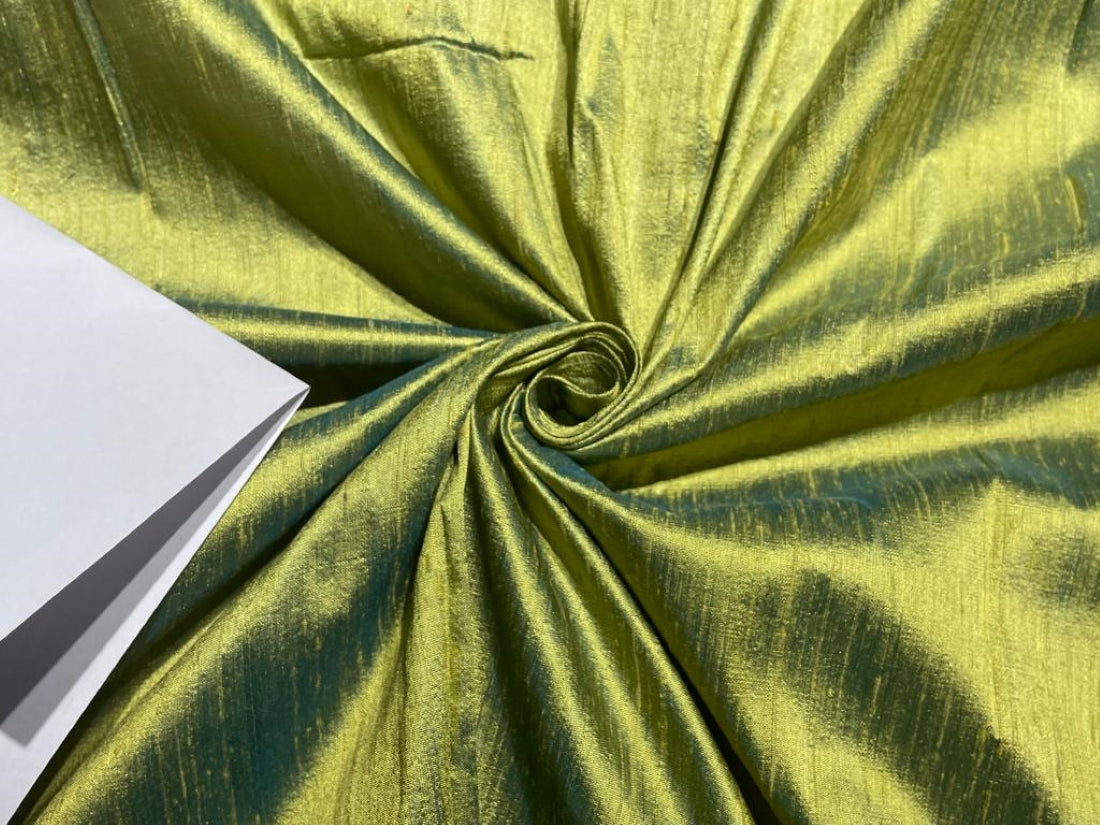 100% PURE SILK DUPIONI lime green x blue 54&quot; WITH SLUBS FABRIC