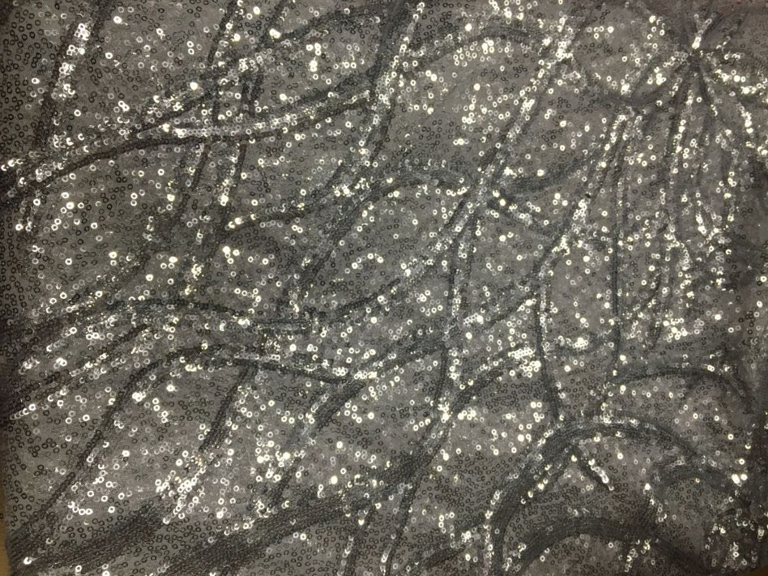 Lycra Net Fabric with Sequence silver and grey color 58&quot; Wide