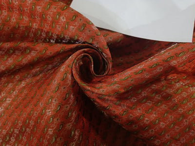 Silk Brocade~Width 44&quot;Orange,Green &amp; Gold Color single length 1 yard only
