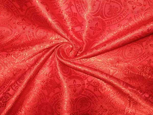 Silk Brocade Vestment Fabric Christmas Red color 44" wide BRO73[6]