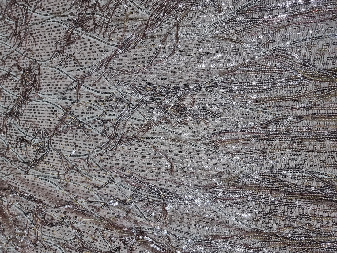 Full Waterfall SEQUENCE Lycra Net Fabric Rose gold Color 58&quot; Wide by the yard.