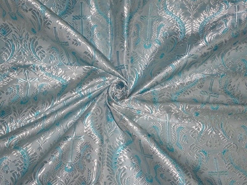 Silk Brocade Vestment Fabric Sky Blue &amp; Ivory color 44&quot;BRO352[1]