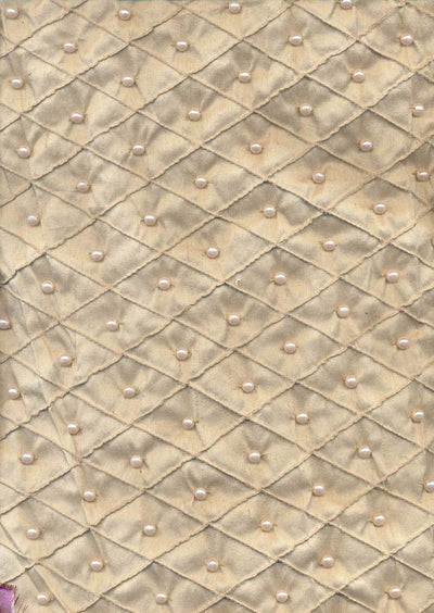 SILK DUPIONI~beige pintuck design &amp; w/ CENTRE BEADS 51&quot; wide