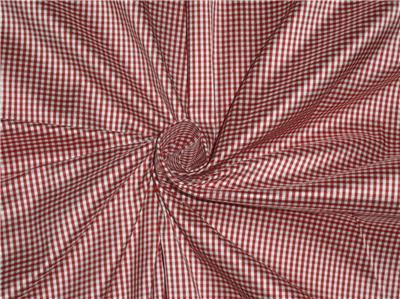 100% Pure Silk Dupioni Fabric Blood Red and Ivory tiny plaids 54" wide DUPC89