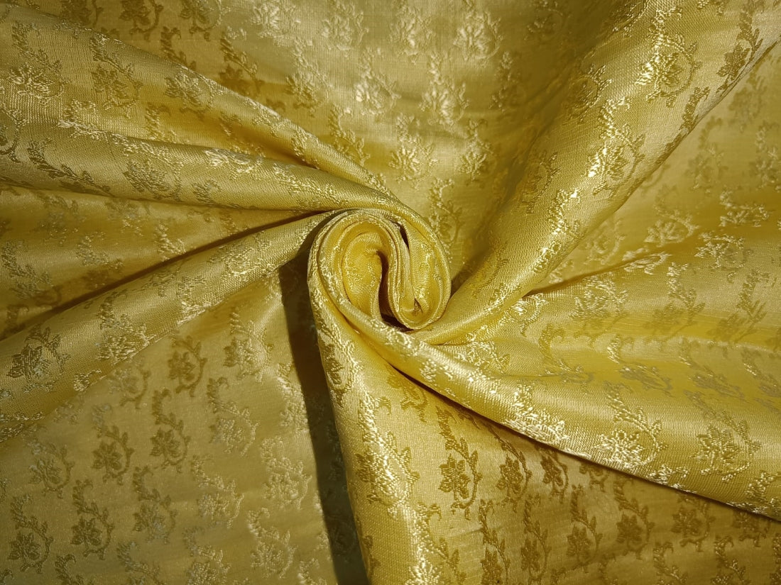 Silk Brocade fabric Bright Lime Yellow Colour BRO64[5]