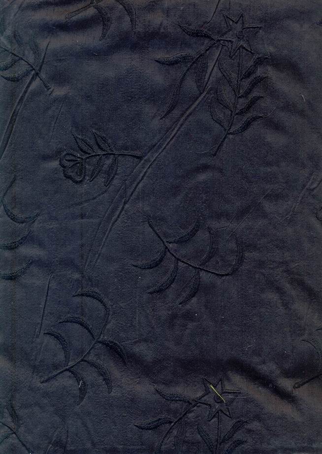 Black silk dupioni with black self embroidery 54&quot;~DUP#E14