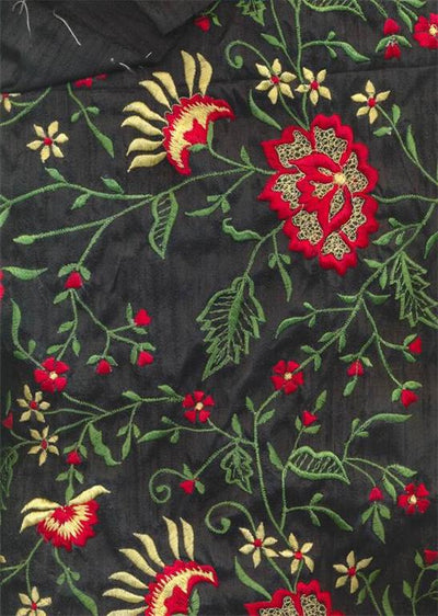 Rich black colour silk dupioni embroidery 44" wide