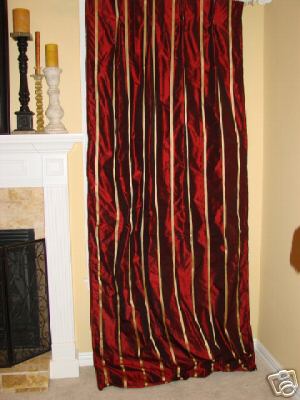 4 Dark Red Gold taffeta silk Drapery Panels INTERLINED