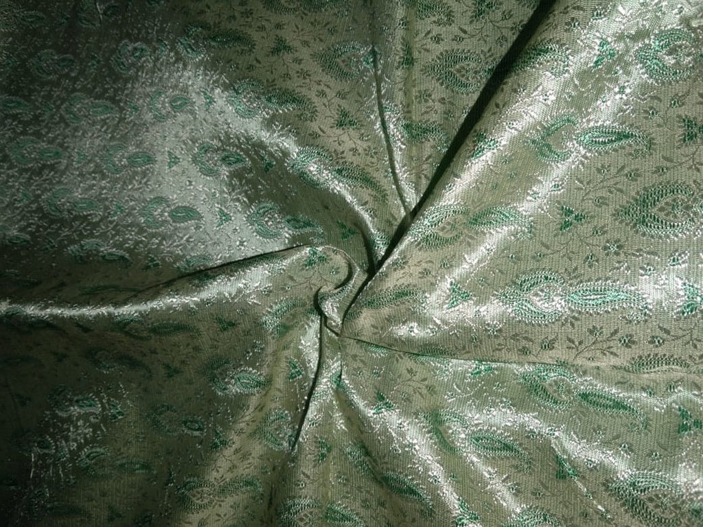 Brocade fabric Pastel Green &amp; Cream Color 44" wide BRO258[6]