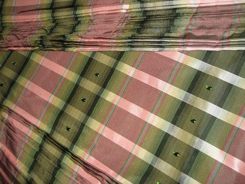 Shades of green,pink and yellow colour gorgeous plaids~SILK TAFFETA FABRIC 54&quot; wide
