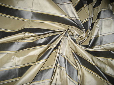 Steel Grey,Yellow,Sand Gold &amp; White colour Satin Stripe Silk Taffeta~Width 54&quot; wide