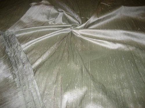Iridescent Steel Grey x Olive Green Silk Dupioni~Width 54