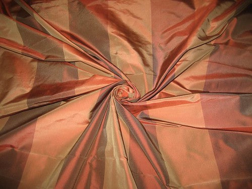 Chocolate Brown &amp; Caramel color stripe silk taffeta fabric~Width 54 TAFS53[2]